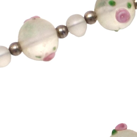Artisan Frosted Lampwork Glass & Sterling Silver Beaded Pink Rose Design Necklac - Picture 9 of 16